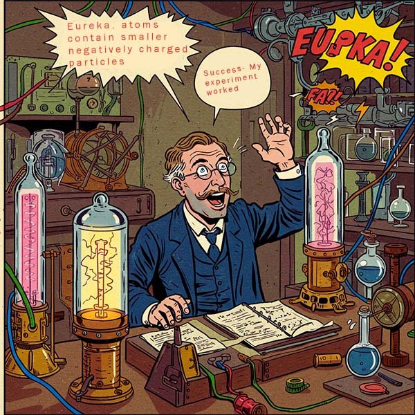 Thomson working on his famous cathode rays in his laboratory.